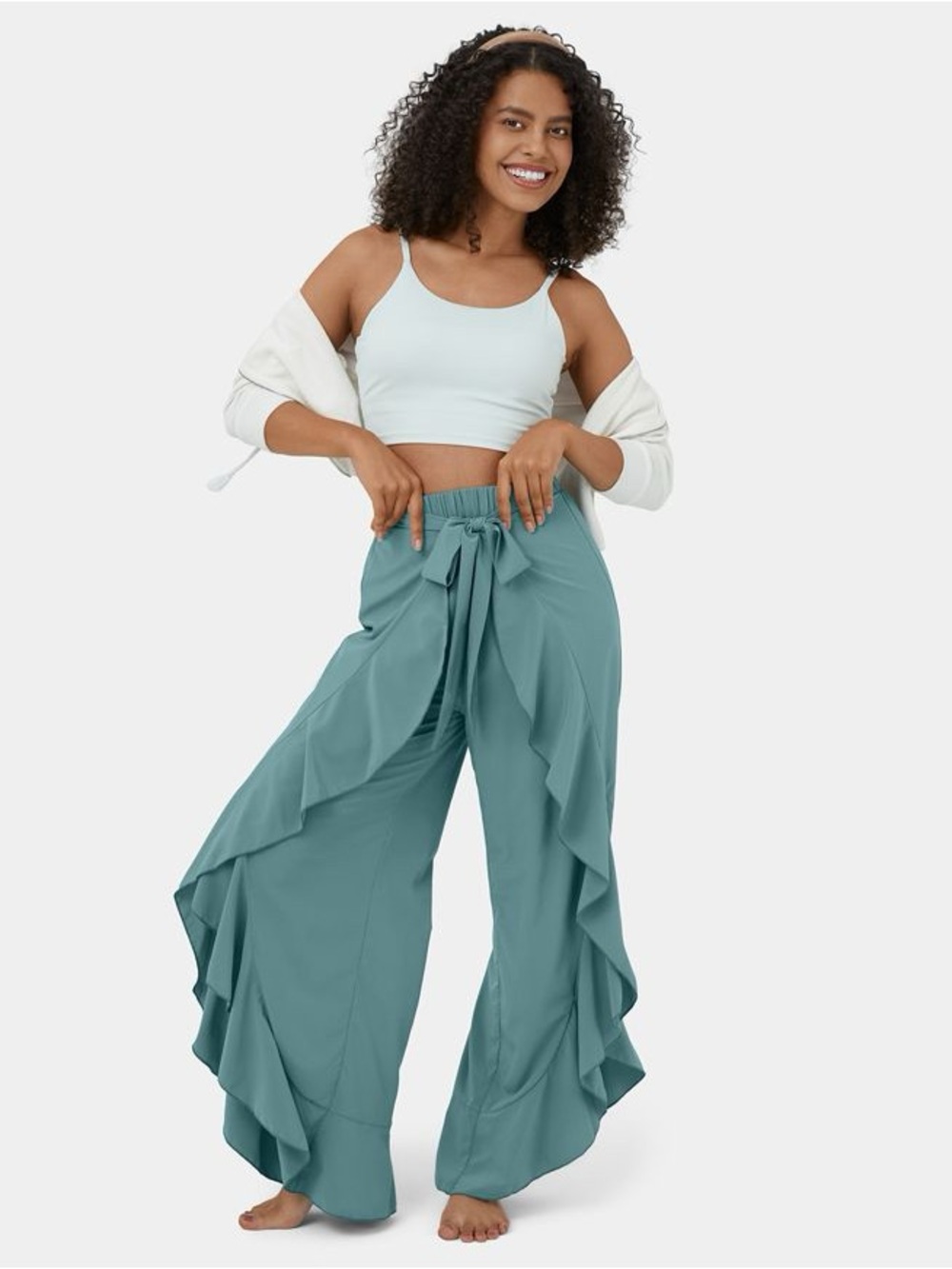 Halara Breezedul High Waist Wide-Leg Ruffle Wrap Tie-Waist Pants